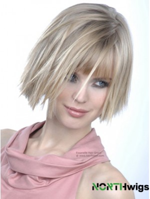 Monofilament Bobs Chin Length Straight 10 inch Platinum Blonde Good Fashion Wigs