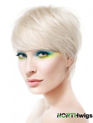 Lace Front Boycuts Short Straight 8 inch Platinum Blonde Soft Fashion Wigs