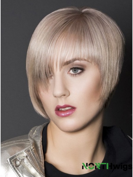 Capless Boycuts Short Straight 10 inch Platinum Blonde Sleek Fashion Wigs