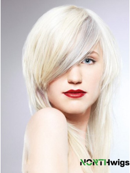 Lace Front With Bangs Long Straight 16 inch Platinum Blonde Fashionable Fashion Wigs