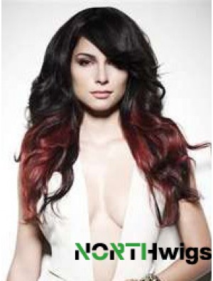 Stylish Ombre/2 Tone Long Wavy With Bangs 22 inch Human Lace Wigs