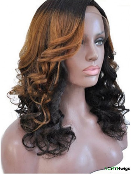 Shoulder Length Ombre/2 Tone Curly Without Bangs Style African American Wigs