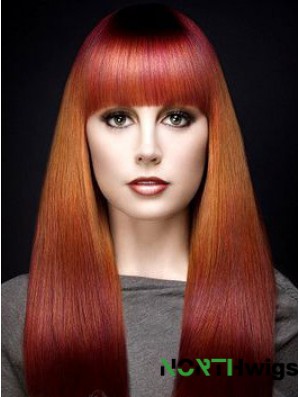 Popular Ombre/2 Tone Long Straight With Bangs 18 inch Human Lace Wigs