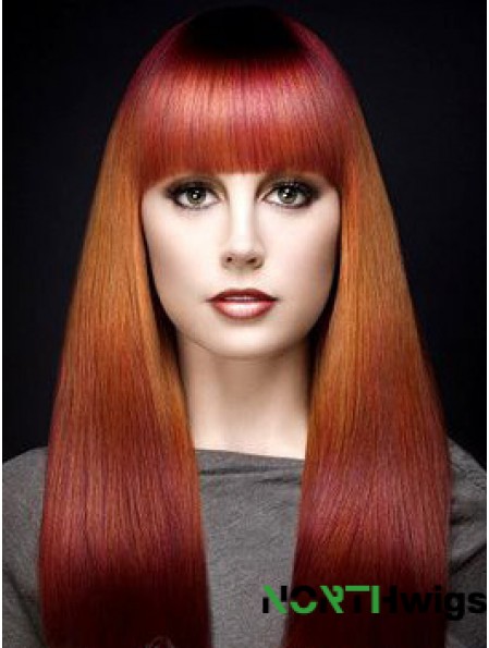 Popular Ombre/2 Tone Long Straight With Bangs 18 inch Human Lace Wigs