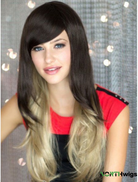 Good Ombre/2 Tone Long Wavy Without Bangs 22 inch Human Lace Wigs