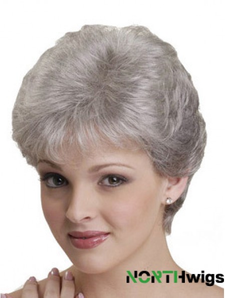 Short Grey Wigs With Synthetic Capless Straight Style