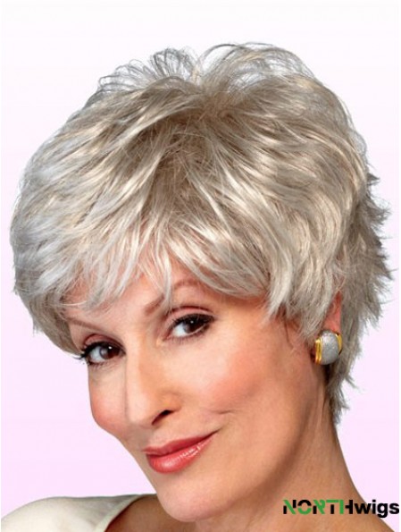 Wigs Elderly Lady Grey Style Short Length Wavy Style