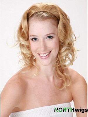 Shoulder Length Curly Blonde Style Synthetic Half Wigs