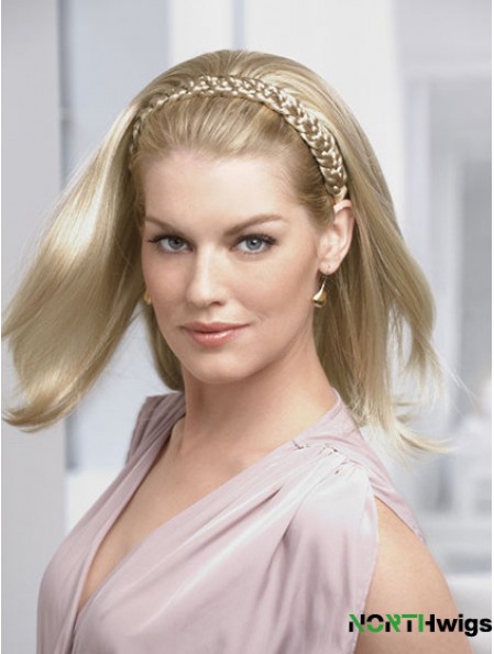 Shoulder Length Straight Blonde Ideal Synthetic Half Wigs