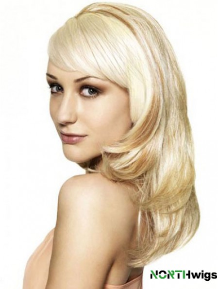 Blonde 16 inch Wavy Capless Synthetic Long 3/4 Wigs Cheap