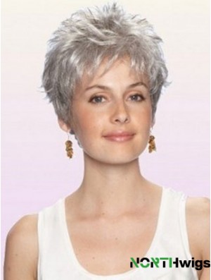 Cheap Grey Wigs With Capless Synthetic Cropped Length