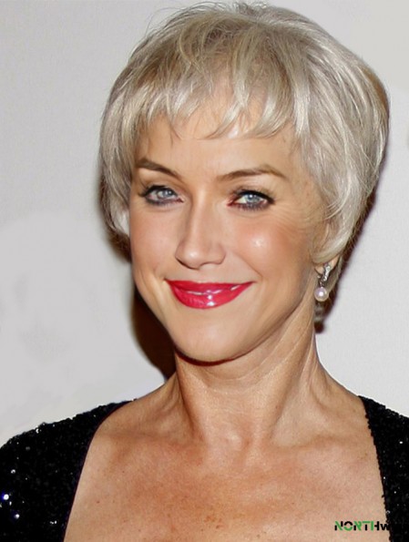 Short Human Hair Wigs With Capless Grey Cut Straight Style