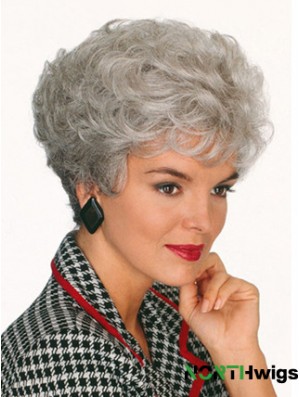 Professional Wigs With Capless Curly Style Short Length Grey Cut