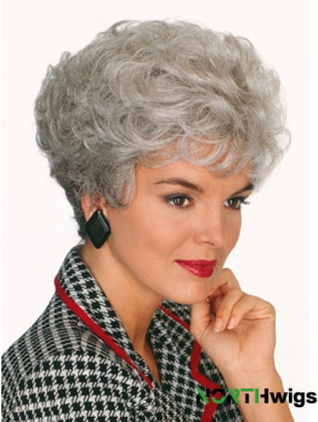 Professional Wigs With Capless Curly Style Short Length Grey Cut