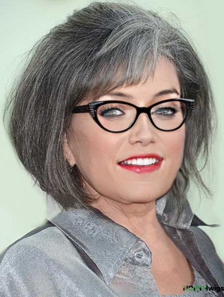 Straight Capless 12 inch Stylish Chin Length Grey Wigs