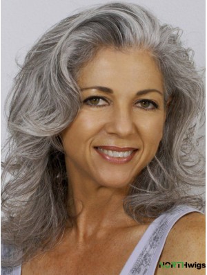 Human Hair Wavy 100% Hand-tied 14 inch Exquisite Shoulder Length Grey Wigs