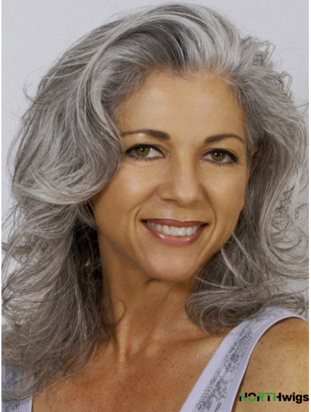 Human Hair Wavy 100% Hand-tied 14 inch Exquisite Shoulder Length Grey Wigs