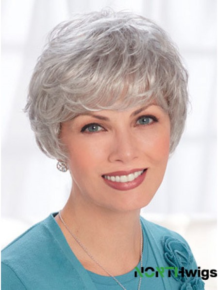 Lace Front Wigs Human Hair Short Length Wavy Style Grey Cut