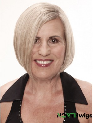 Remy Human Grey Short Straight Monofilament Platinum Blonde Wigs