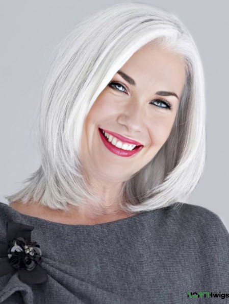 Straight Lace Front 14 inch Top Chin Length Grey Wigs