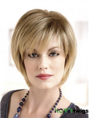 Lace Front Straight Layered Short 8 inch Top Human Hair Wigs