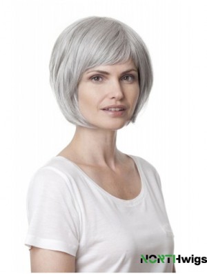 Synthetic Soft Chin Length Straight Grey Wigs