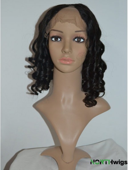 14 inch Lace Front Curly Black No-Fuss U Part Wigs