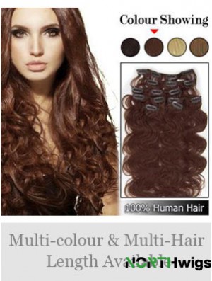 High Quality Auburn Wavy Remy Human Hair Clip In Hair Extensions