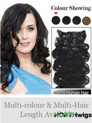 Online Black Wavy Remy Human Hair Clip In Hair Extensions