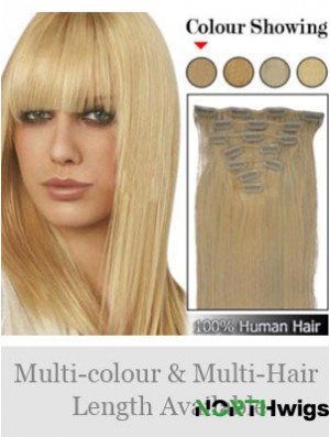 Trendy Blonde Straight Remy Human Hair Clip In Hair Extensions