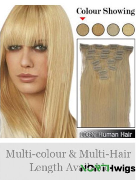 Trendy Blonde Straight Remy Human Hair Clip In Hair Extensions