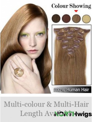 New Brown Straight Remy Human Hair Clip In Hair Extensions