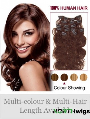 Online Auburn Wavy Remy Human Hair Clip In Hair Extensions