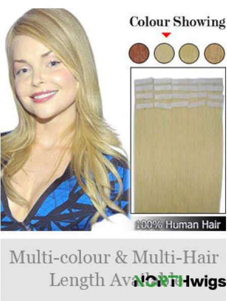 Blonde Straight Fashionable Remy Human Hair Tape In Hair Extensions