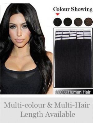 Black Straight Comfortable Remy Human Hair Tape In Hair Extensions