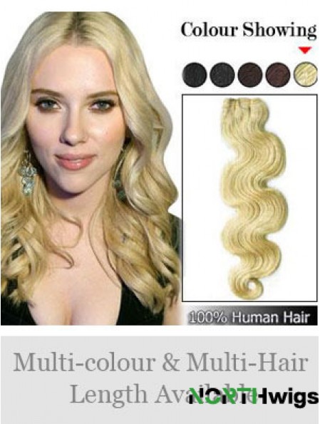 Wavy Remy Human Hair Blonde Fashionable Weft Extensions