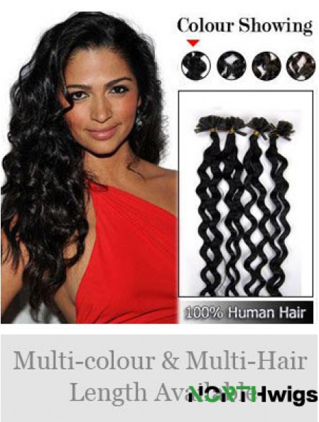 Black Curly New Nail/U Tip Hair Extensions