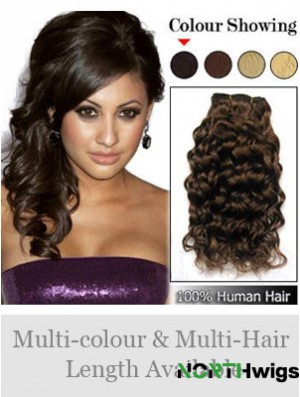 Curly Remy Human Hair Brown Online Weft Extensions