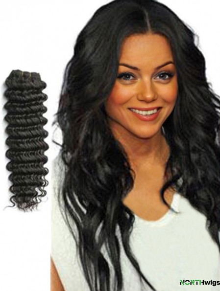 Wavy Remy Human Hair Black Flexibility Weft Extensions